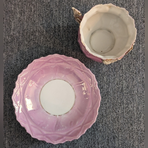 Antique Victorian Style Lusterware Cup and Saucer, Raised Floral Details - Picture 3 of 8